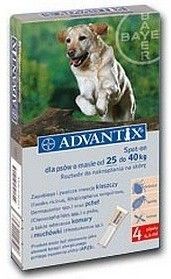 Advantix Spot-On dla psa 25-40kg - roztwór przeciwko pchłom i kleszczom - 4 pipety w opakowaniu
