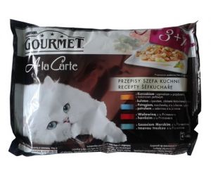Gourmet a La Carte kura/pstrąg/wołowina/łosoś  saszetka 4x85g 3+1